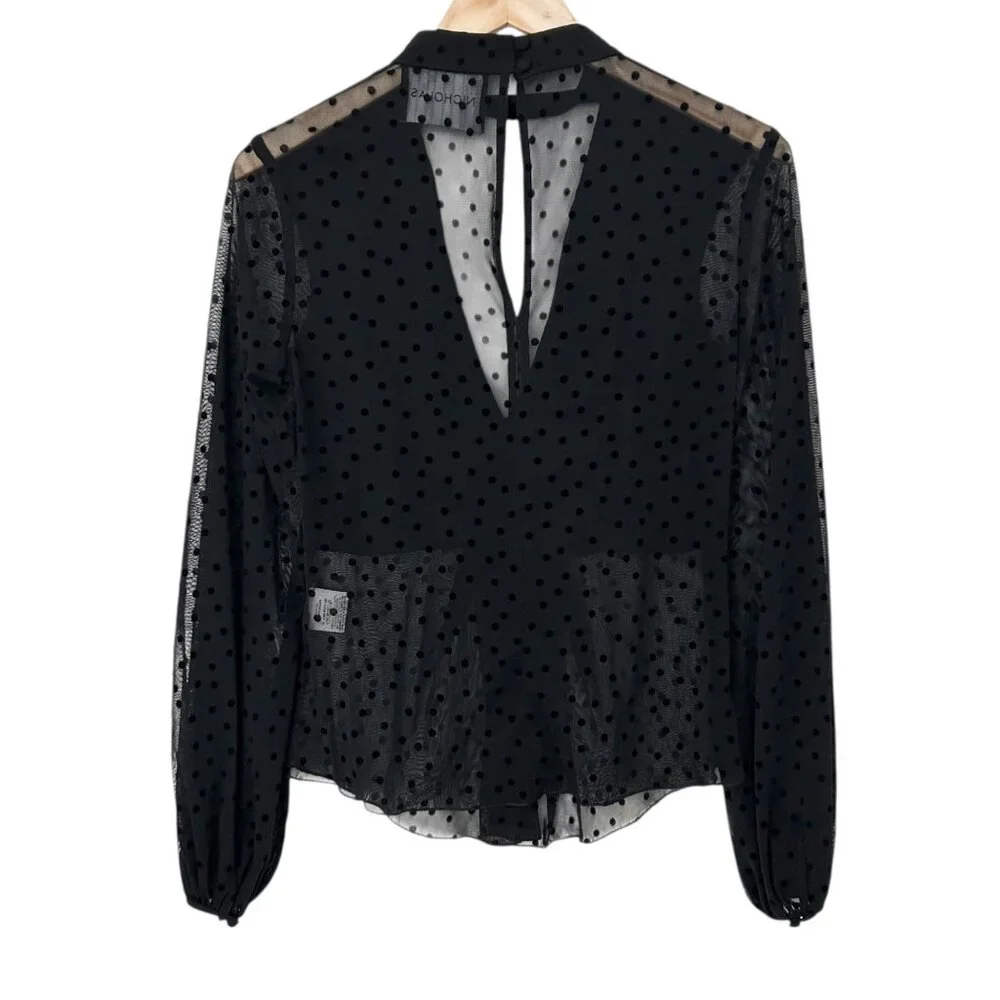 Nicholas Black Velvet Polka Dot Mesh Sheer Choker Blouse Top‎ (XS)